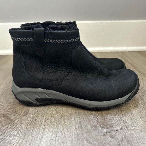 Merrell Encore 4 Ankle Boots Womens 9.5 Black Leather Lined Winter Booties Shoes - Picture 1 of 10
